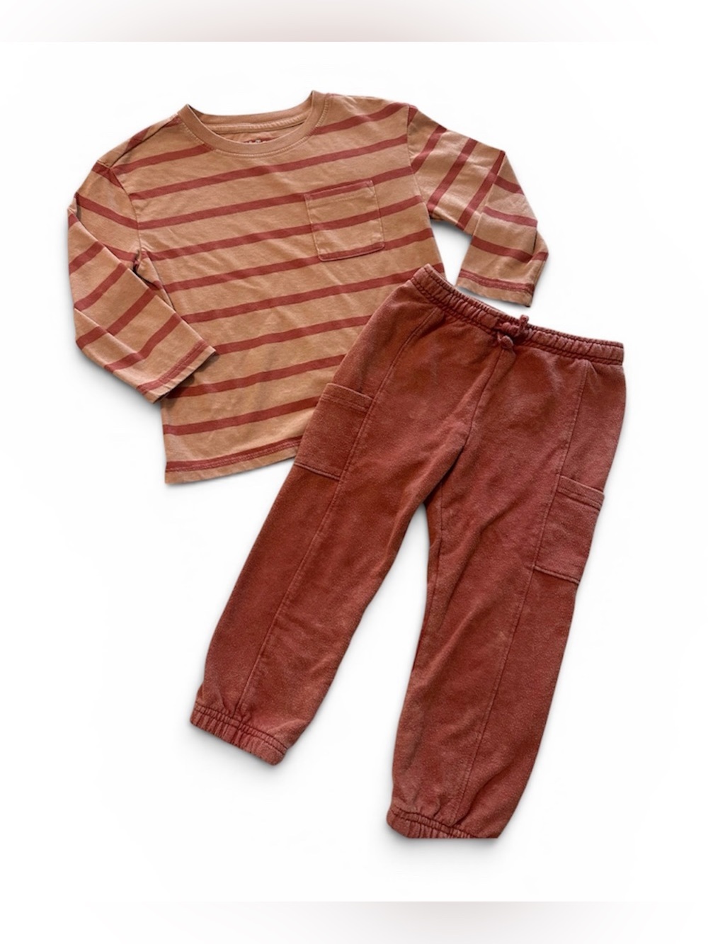 3T cat & Jack orange stripe y2k 80s aesthetic 2 piece set sweatpants shirt top